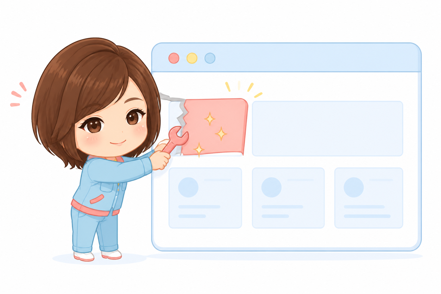 ホームページの悪い部分だけを修理するイラスト